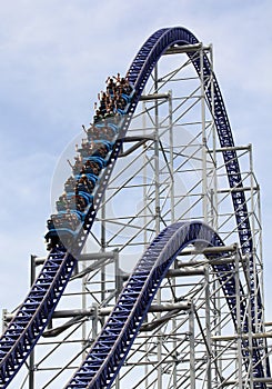 Roller coaster going up a hill