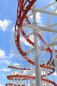 Roller coaster lines in blue sky