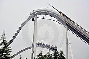 Roller coaster loop design ride at Universal Studios Japan in Osaka, Japan