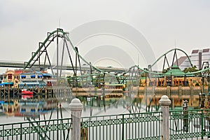 Roller coaster loop design ride at Universal Studios Japan in Osaka, Japan