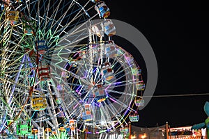 Roller coaster night time lighting celebration festval