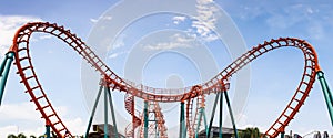 Roller Coaster, rail way curve and spin heart shape as panorama