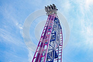 Roller coaster ride on a sunny day