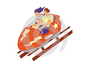 Roller coaster or Russian mountains rides, flat vector illustration isolated.