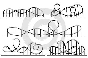 Roller coaster silhouette. Amusement park atractions, switchback attraction and rollercoaster vector silhouettes set