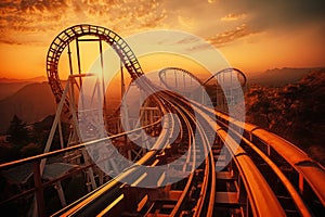 Roller coaster sunset. Generate Ai