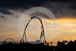 A Roller coaster at Sunset Time