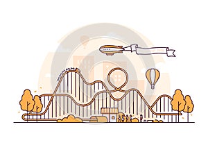 Roller coaster - thin line design style vector illustration