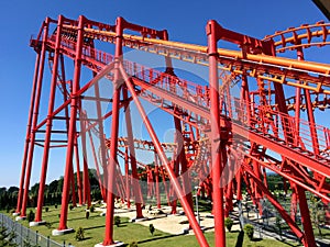 Roller Coaster Under a Blue Sky. Energylandia. Zator, Poland