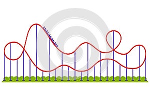 Roller coaster. Vector illustration. Rollercoaster ride track in flat design