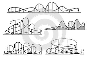 Roller coaster vector silhouettes. Rollercoaster or amusement park rollers isolated