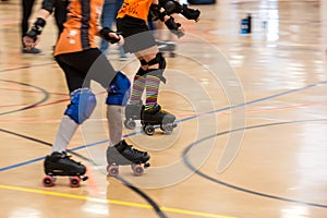 Roller derby players compete