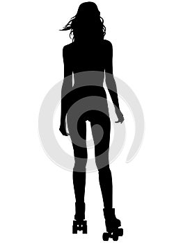 Roller Derby skater girl drives on the quad skates roller skate shoes. Detailed isolated realistic silhouette