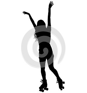 Roller Derby skater girl drives on the quad skates roller skate shoes. Detailed isolated realistic silhouette