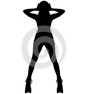 Roller Derby skater girl drives on the quad skates roller skate shoes. Detailed isolated realistic silhouette