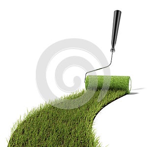 Roller draws the green grass road
