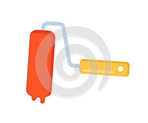 Roller with drops of red paint. Vector illustration for headers, banners and advertising