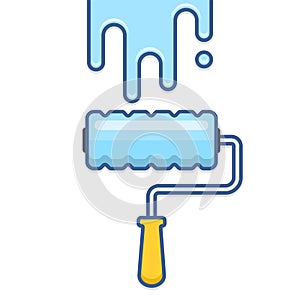 Roller paint brush vector outline icon. Paint roll  with strip paint line illustration.
