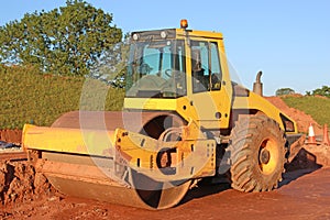 Roller on a road construction site