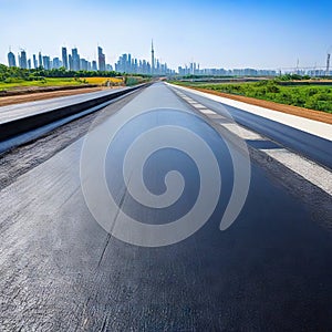 Roller rolling fresh hot asphalt on the new Road