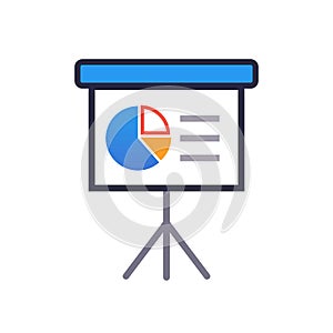 Roller screen with pie graph icon thin line for web and mobile, modern minimalistic flat design. Vector icon on white