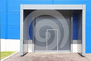 Roller shutter door of logistic center for industrial background