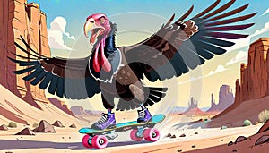 roller skate skateboard skates turkey vulture condor bird desert track