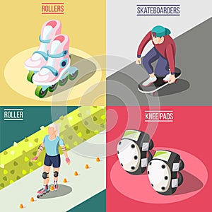 Roller And Skateboarders 2x2 Design Concept