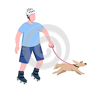 Roller skater with dog flat color vector faceless character