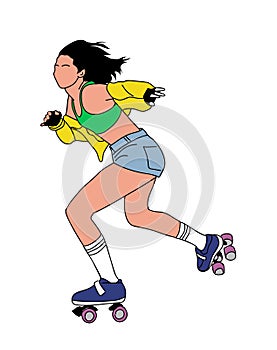 Roller skater outline vector drawing on white.