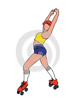 Roller skater outline vector drawing on white.