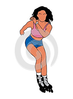 Roller skater outline vector drawing on white.