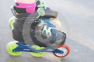 Roller`s legs wearing rollers for inline and slalom skating