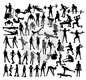 Roller Skates and Gym Fitness Silhouettes, art vector design