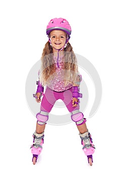 Roller skating little girl laughing - isolated