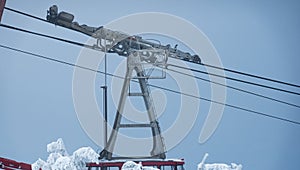 The roller system of a cable car of a ski resort on top of the mountains