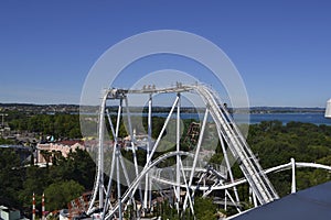 a rollercoaster in a fun park