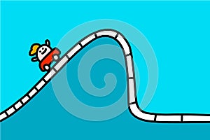 Rollercoaster hand drawn vector illustration in cartoon comic style man climbing beform fall business metaphore photo
