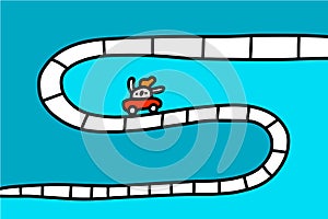 Rollercoaster hand drawn vector illustration in cartoon comic style man driving curves business metaphore stocks photo