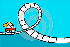 Rollercoaster hand drawn vector illustration in cartoon comic style man making loop business strategy metaphore photo
