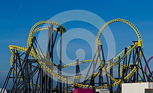 Rollercoaster ride at amusement park