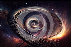 rollercoaster that spans multiple galaxies, with twists and turns that send riders hurtling through space illustration generative