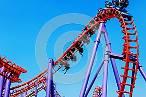 Rollercoaster track and the blue sky