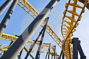Rollercoaster tracks at an amusement park