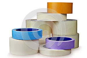 Rollers Scotch tape for various purposes in general heap.