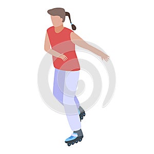 Rollerskate girl icon, isometric style