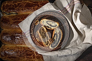 Rolling cakes with poppy seed and walnut filling