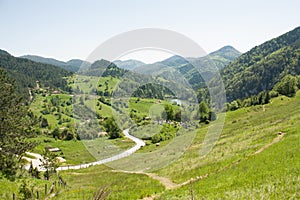 Rolling countryside around a farm