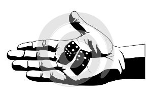Rolling the Dice Black and White Vector Graphic