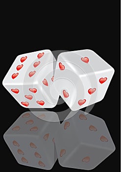 Rolling dice with hearts